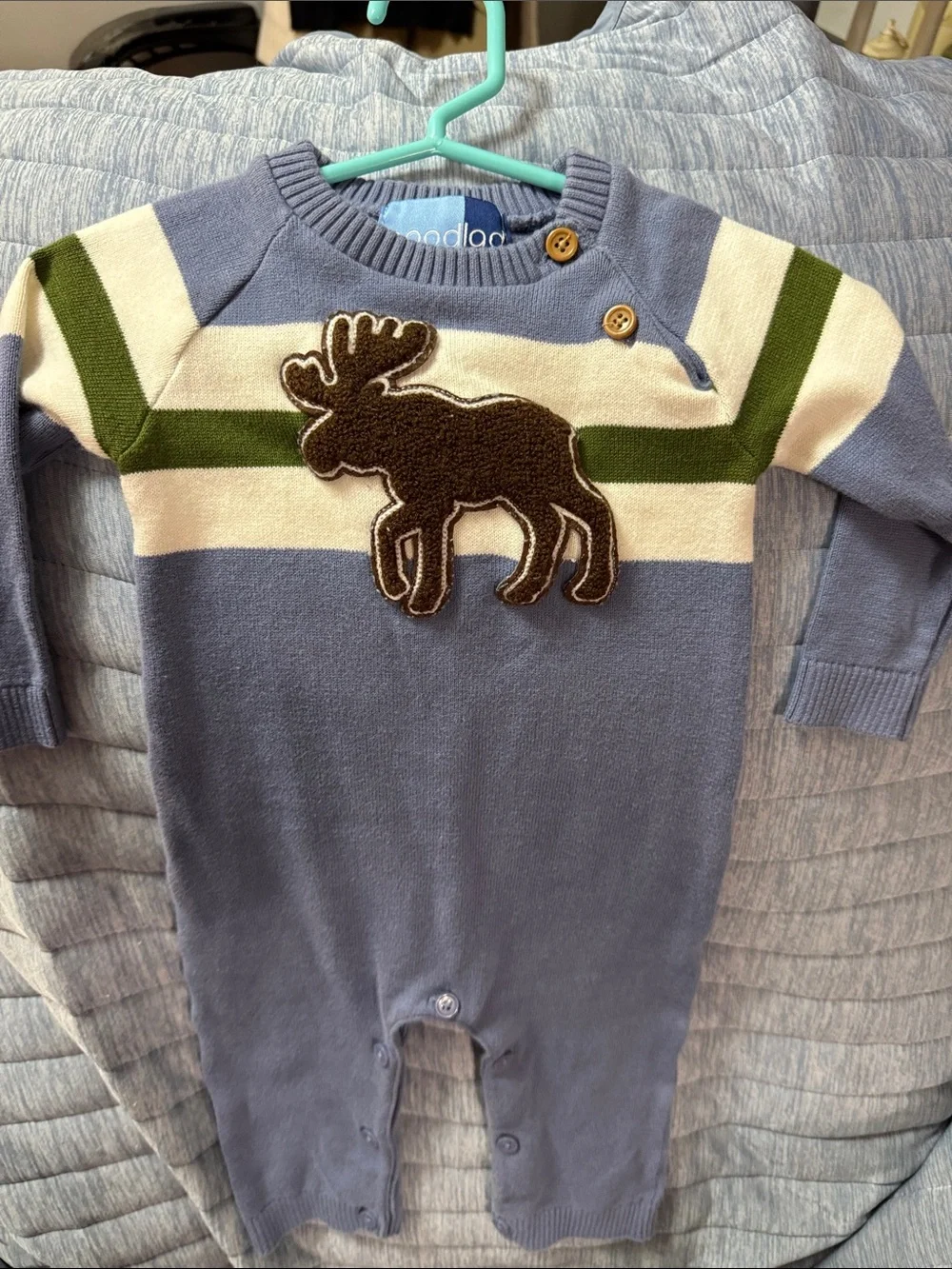 Good Lad blue baby sweater with brown trim